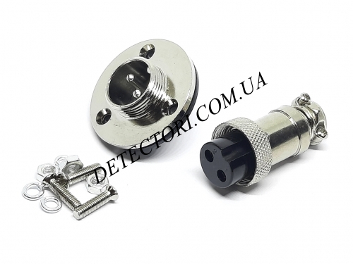 Разъем mini XLR GX16-2 16 мм на 2 контакта с фланцем фото 1