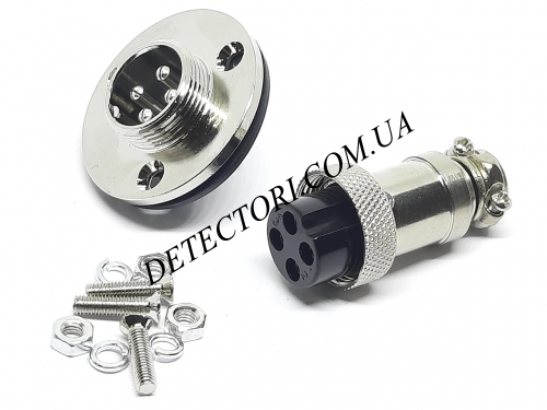 Разъем mini XLR GX16-4 16 мм на 4 контакта с фланцем фото 1 Разъем mini XLR GX16-4 16 мм на 4 контакта с фланцем фото 1