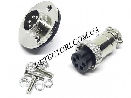 Разъем mini XLR GX16-5 16 мм на 5 контактов с фланцем фото 1