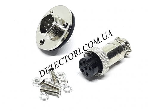 Разъем mini XLR GX16-6 16 мм на 6 контактов с фланцем фото 1