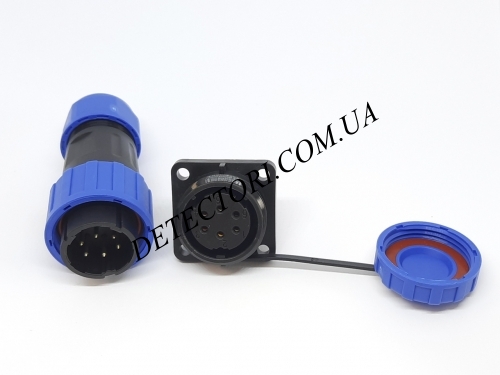 Разъем LD-20-6P герметичный квадратный фланец на 6 контактов 5 А IP-68 фото 1