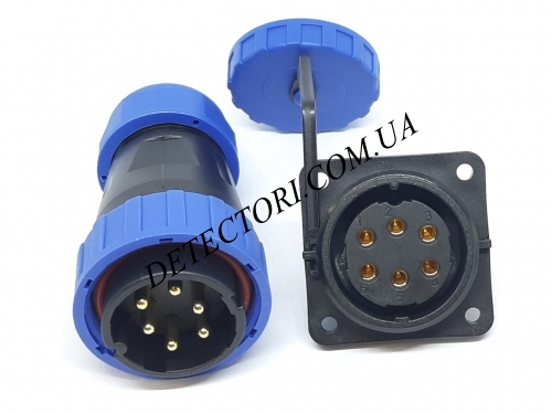 Разъем LD-28-6P герметичный квадратный фланец на 6 контактов 25 А IP-68 фото 1
