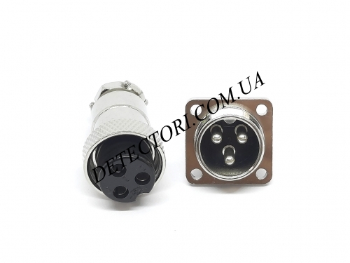 Разъем mini XLR GX16-3 16 мм на 3 контакта с квадратным фланцем фото 1