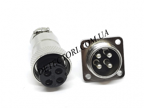 Разъем mini XLR GX16-4 16 мм на 4 контакта с квадратным фланцем фото 1