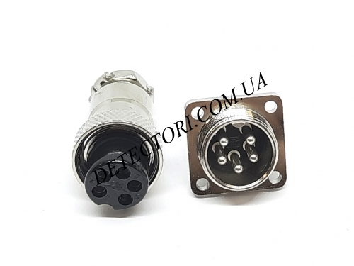 Разъем mini XLR GX16-5 16 мм на 5 контактов с квадратным фланцем фото 1