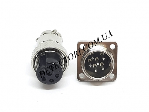 Разъем mini XLR GX16-6 16 мм на 6 контактов с квадратным фланцем фото 1